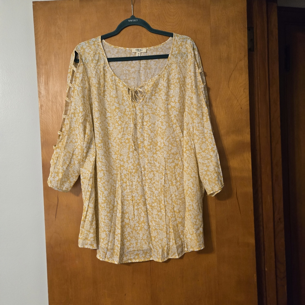 NWT Como Blu Cage Sleeve Peasant Top Gold Ditsy Floral Size 3X